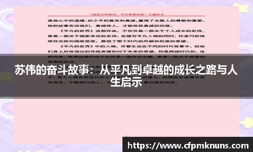 苏伟的奋斗故事：从平凡到卓越的成长之路与人生启示